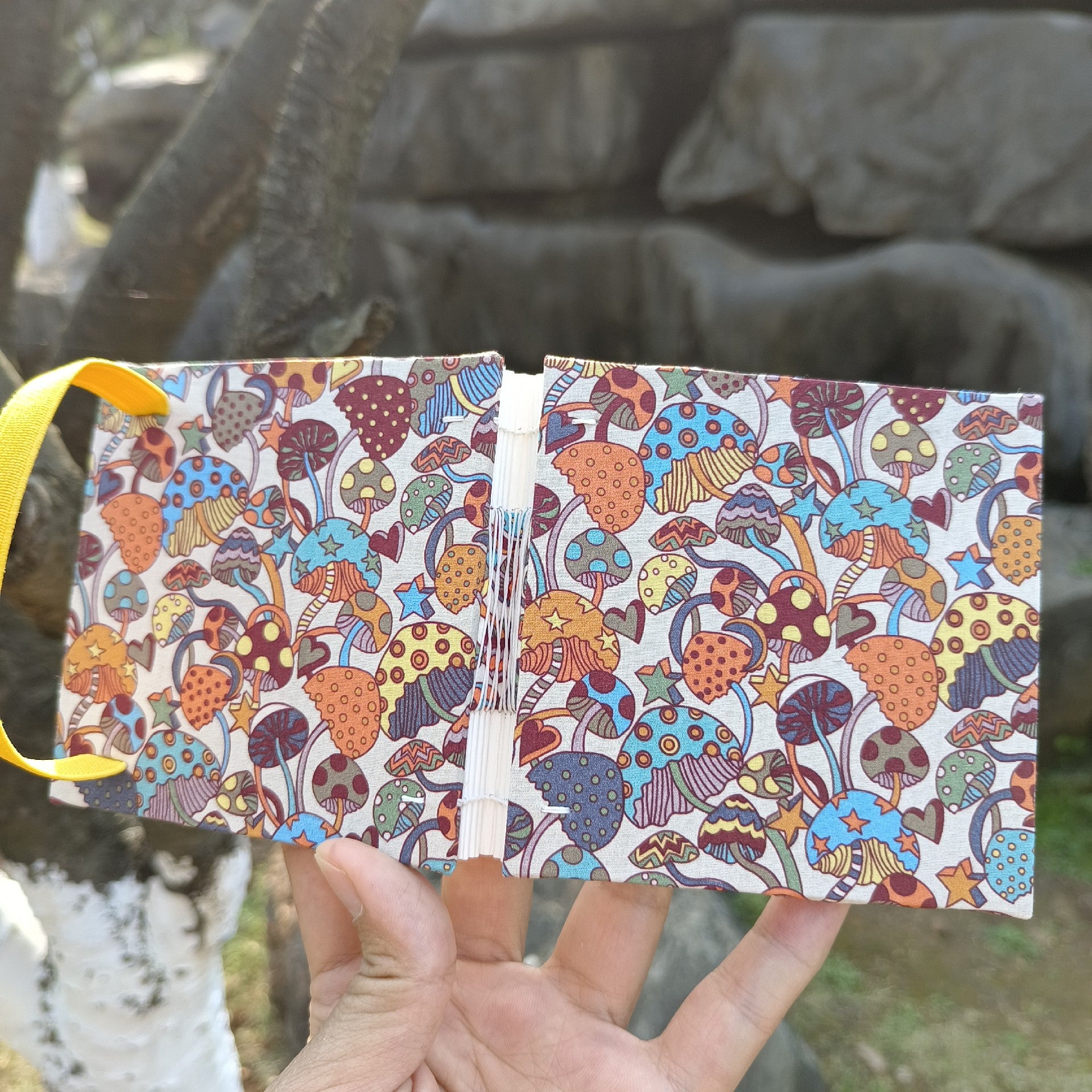 Customizable Liberty Fabric Watercolor Sketchbook with Mushroom Cover