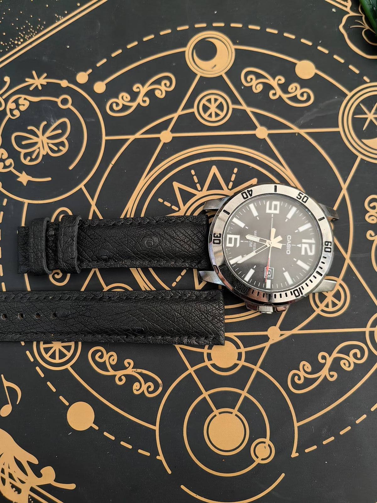Handmade Black Ostrich Leather Watch Strap 20mm