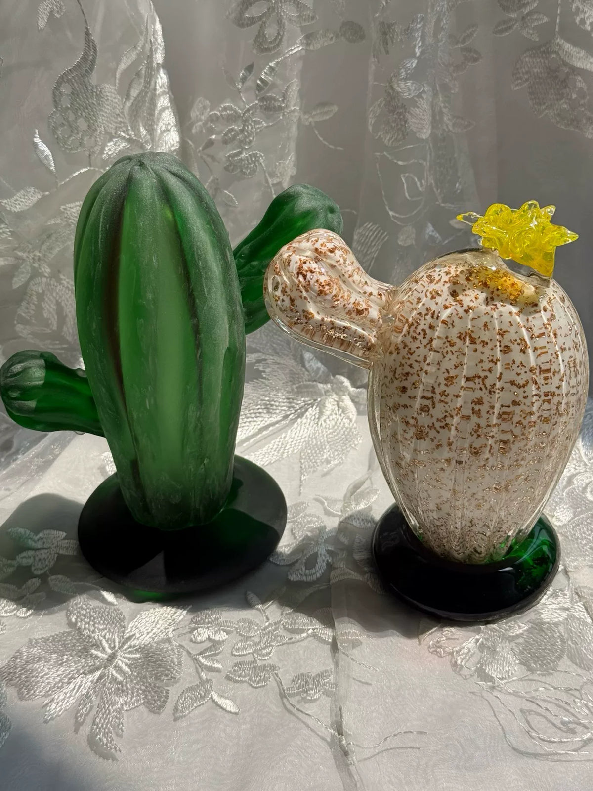 Vintage Glass Cactus Figurine Matte Green