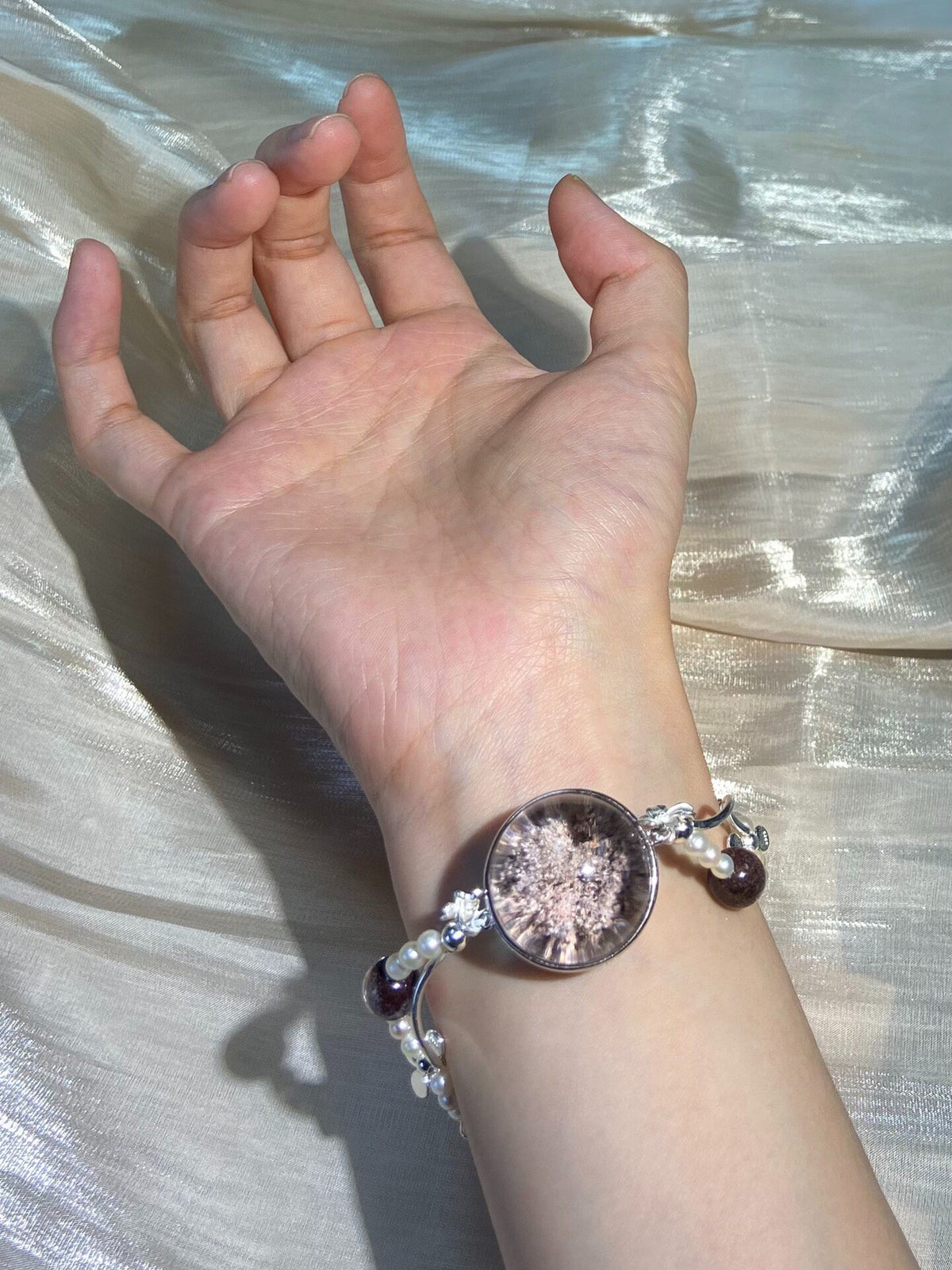 Purple Pink Phantom Quartz Pearl Bracelet