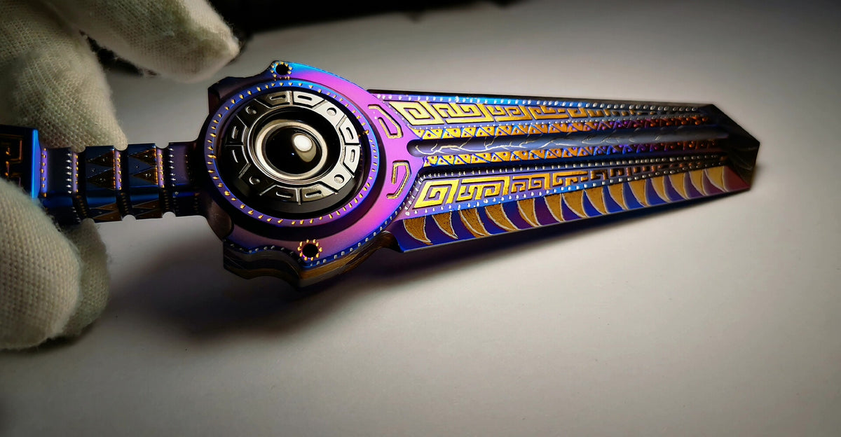 Fidget Spinner EDC in Metallo a Spada Blu, Viola e Oro