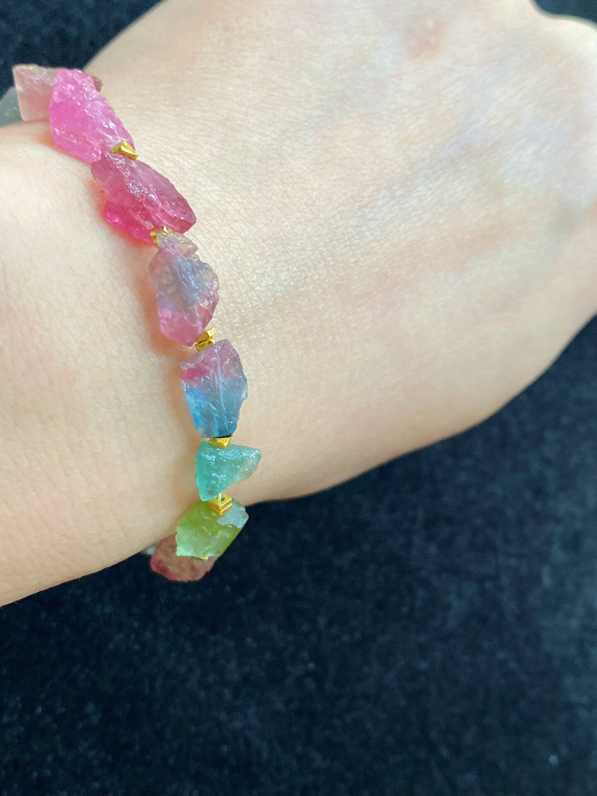 Raw Watermelon Tourmaline Bracelet Rainbow Chips