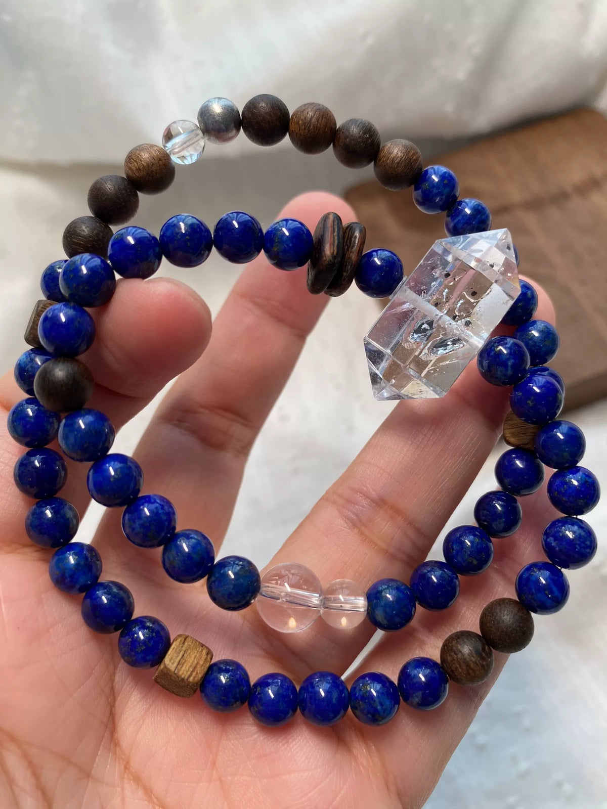 Lapis Lazuli en Helder Kwarts Dubbele Armband