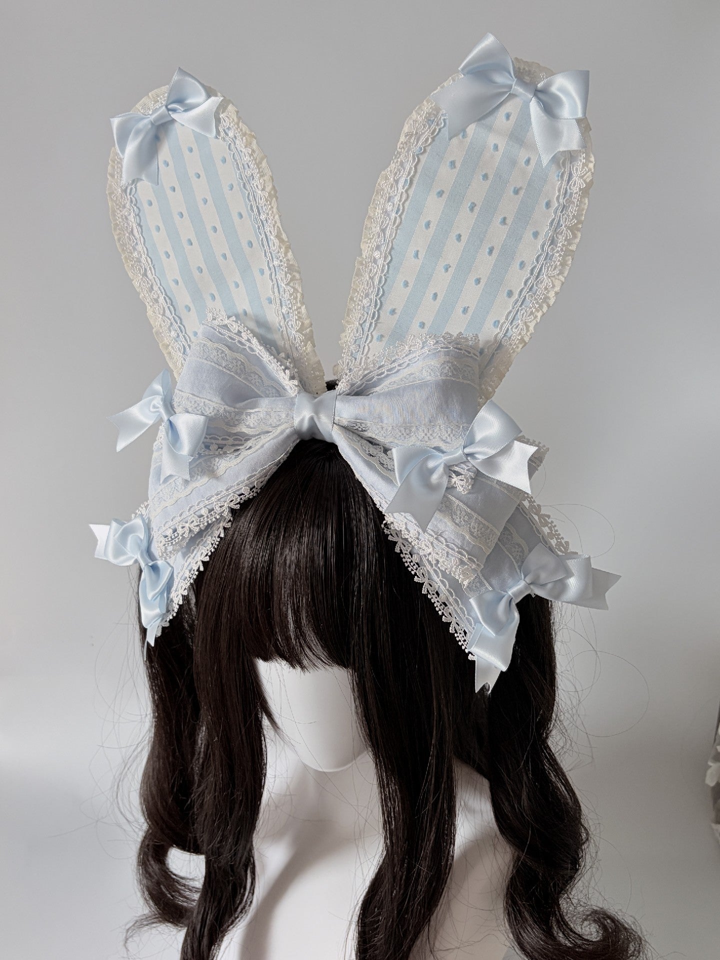 Pastel Blue Lolita Rabbit Ear Headband with Large Center Bow