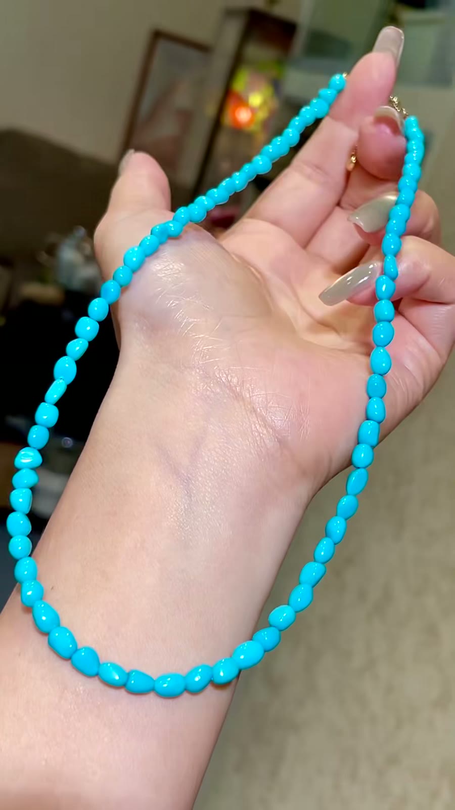 Sleeping Beauty Turquoise Beaded Necklace 18k Gold