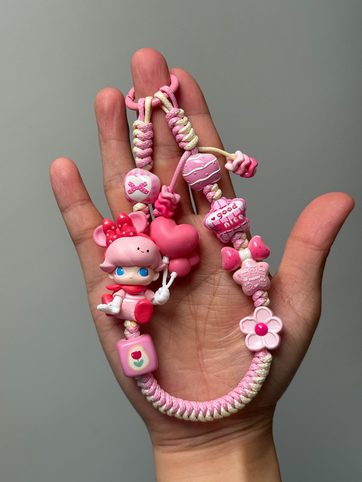 Dimoo Pink Braided Phone Chain Charm