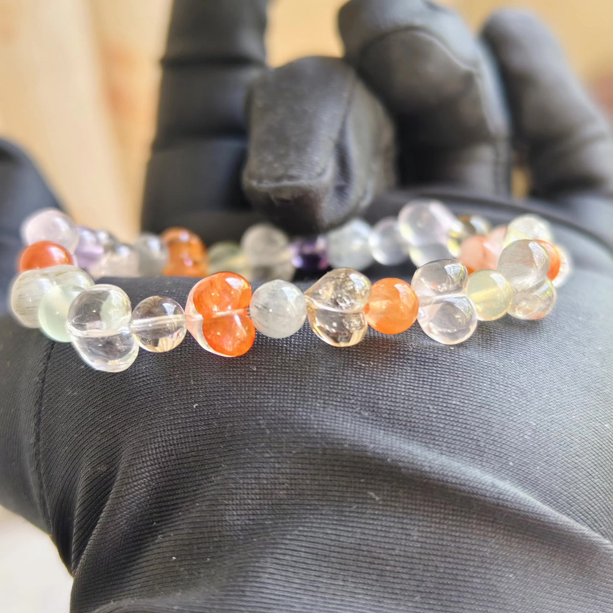 Mixed Gemstone Peach Bead Bracelet