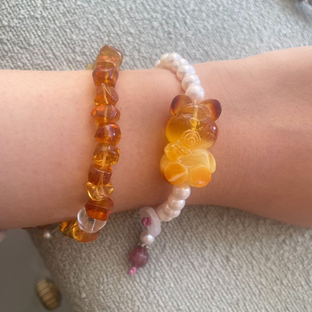 Honey Amber Bear Pearl Bracelet