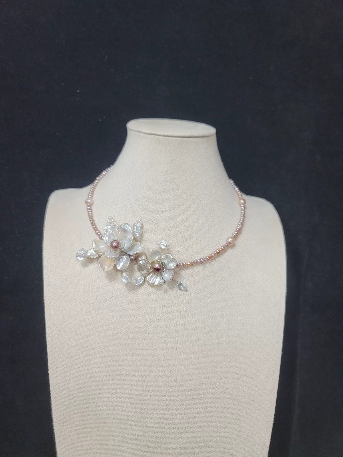 Pink Pearl Double Flower Necklace