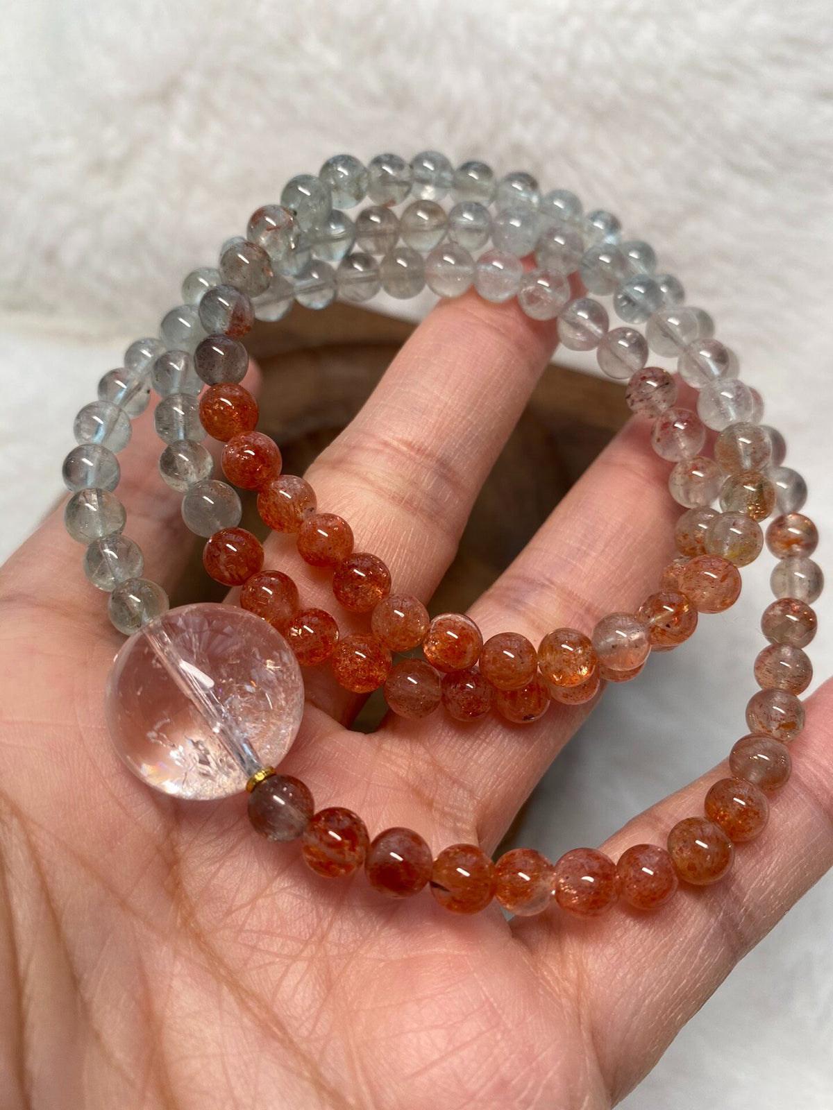 Bergkristall Sonnenstein Beryll Armband mit drei Strängen