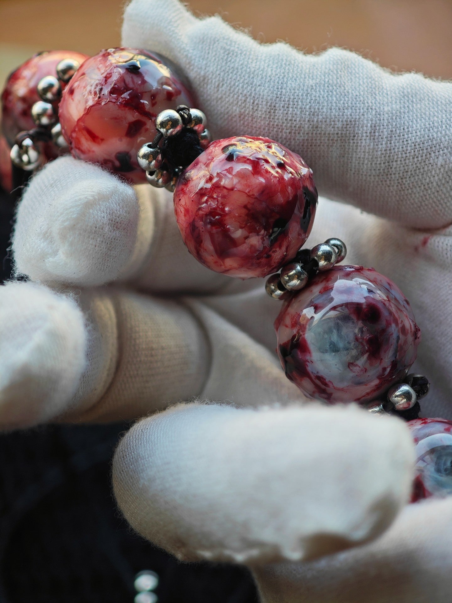 Cthulhu Eye Custom Clavicle Necklace with Resin Beads and Metal Spikes