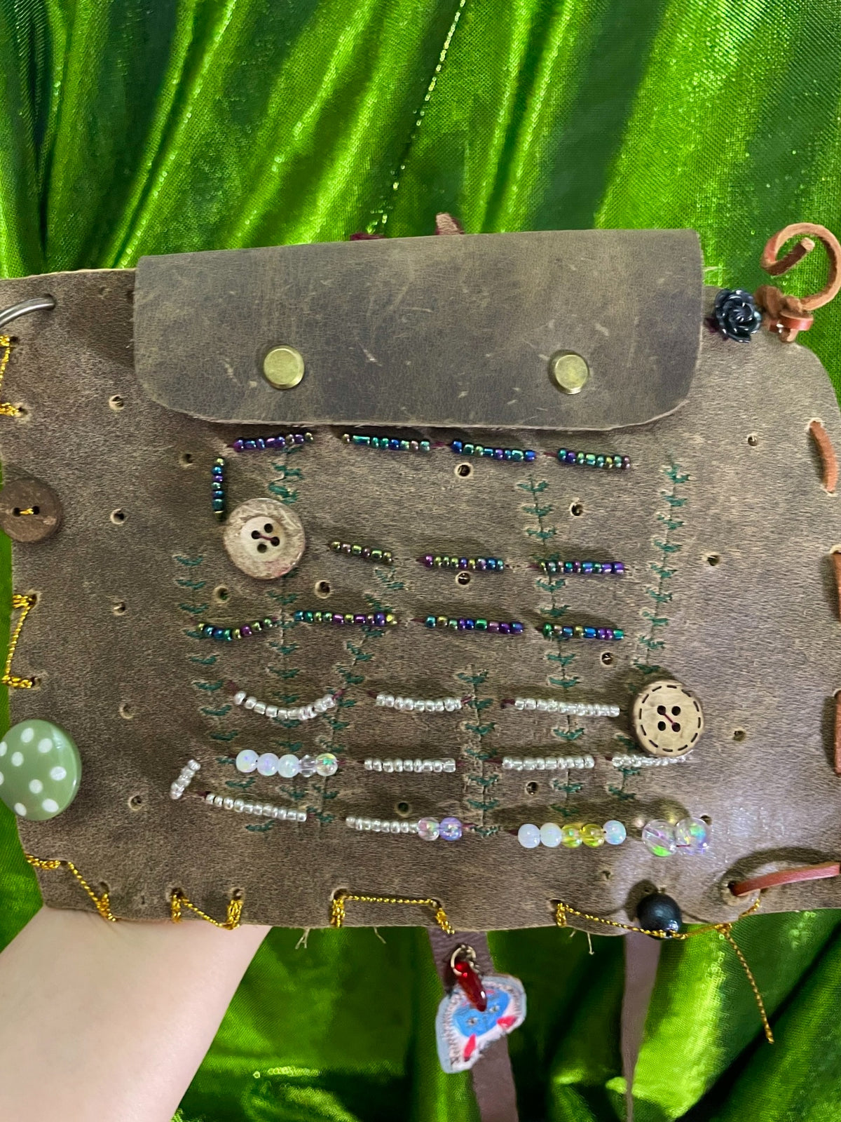 Crazy Horse Leather Crossbody Bag with Beadwork