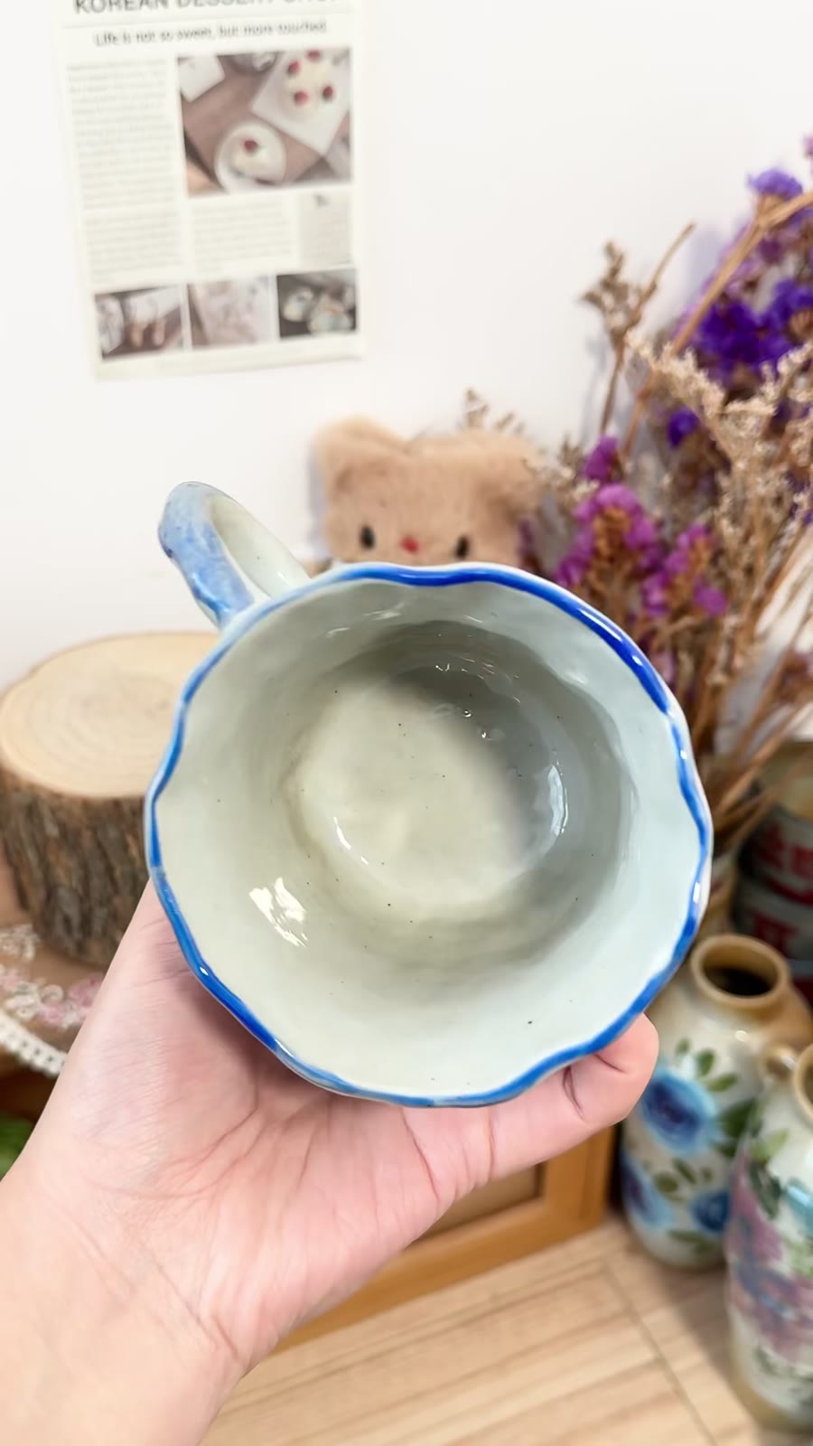 Handmade Ceramic Mug with Blueberry Dog Design