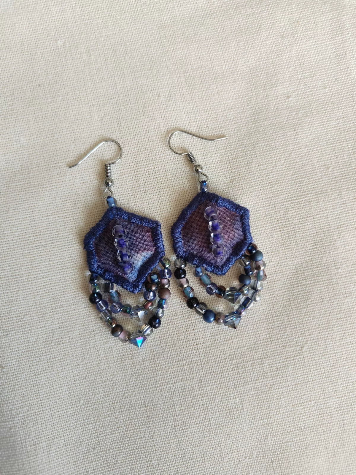 Handmade Purple Fabric Beaded Tassel Earrings