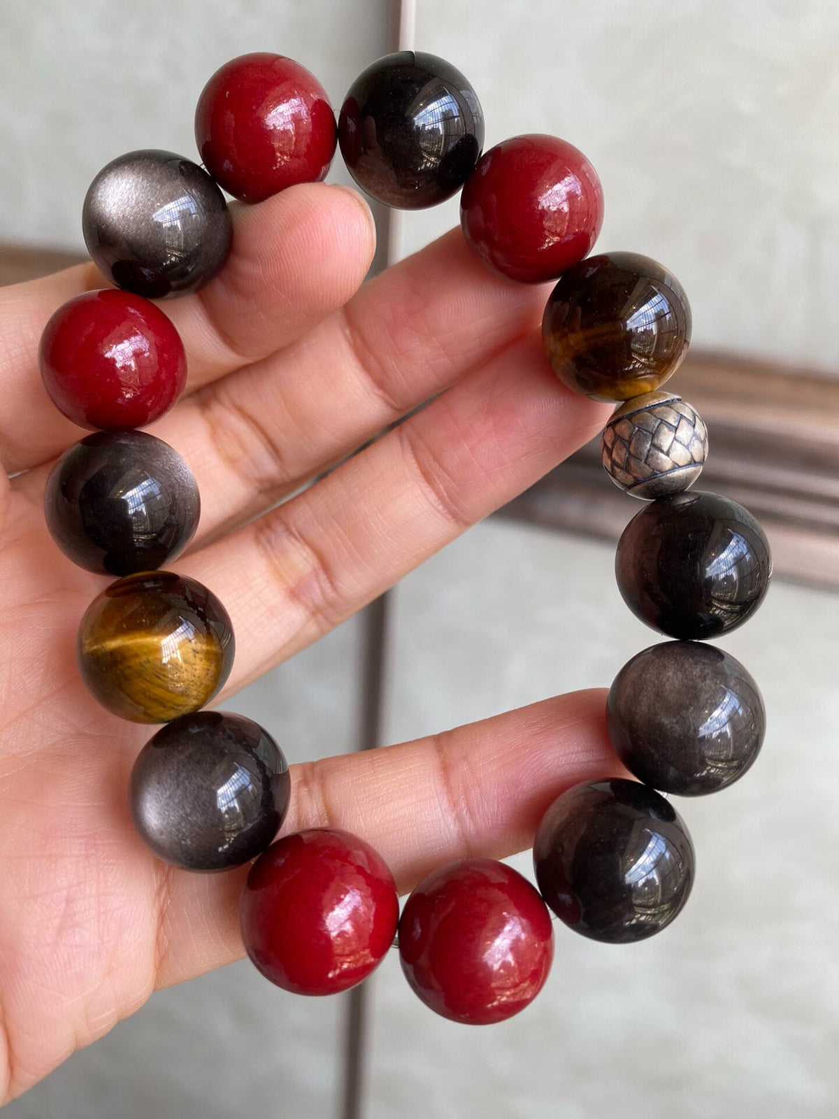 14mm Natural Stone Bracelet Tiger Eye Obsidian