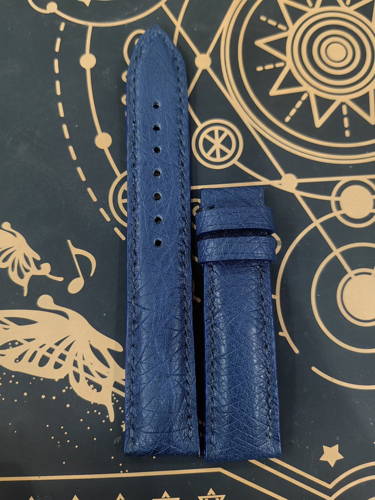 Handcrafted Ostrich Leg Leather Watch Strap Blue
