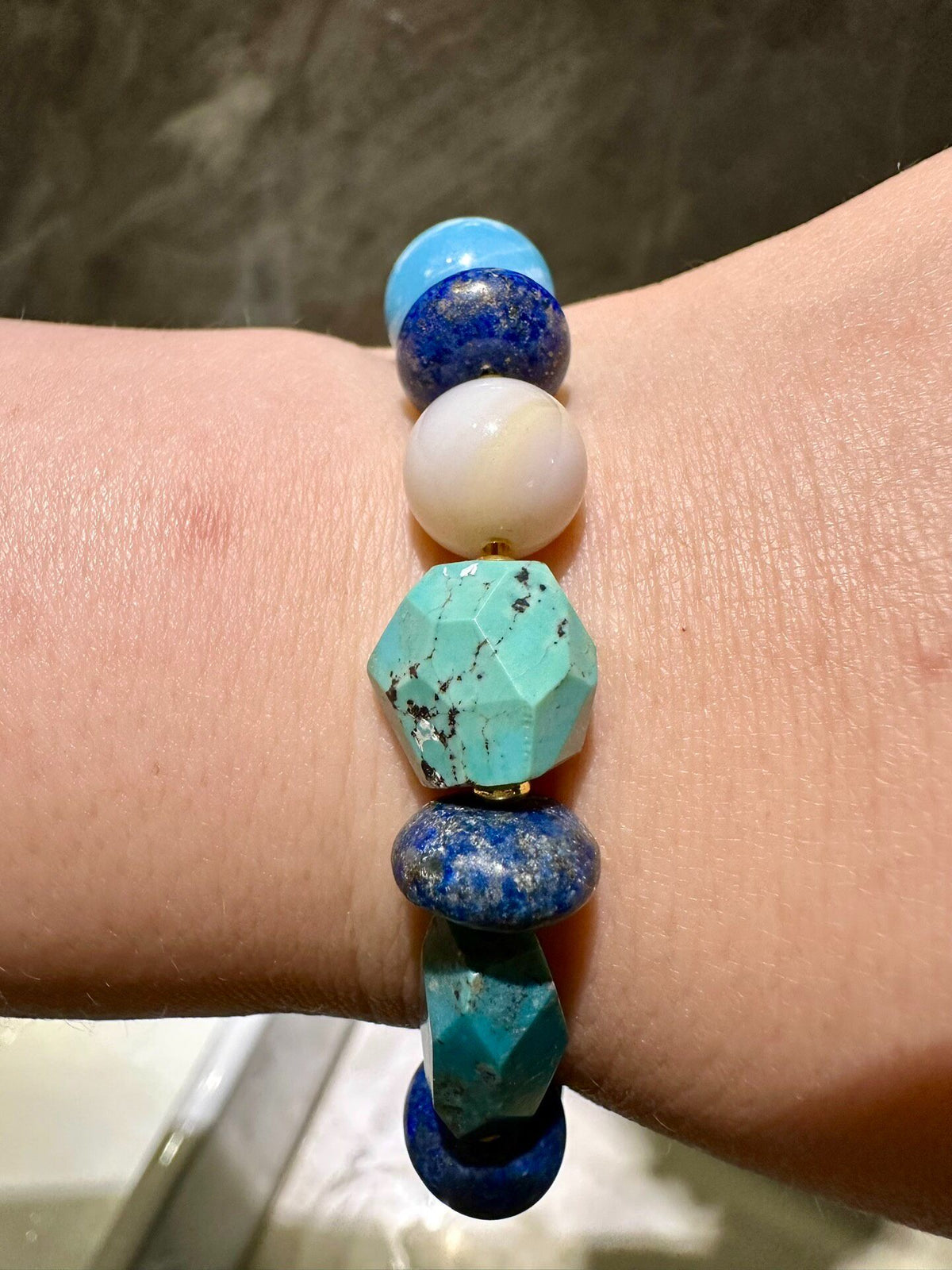 Natural Gemstone Multi Bead Bracelet Blue Green