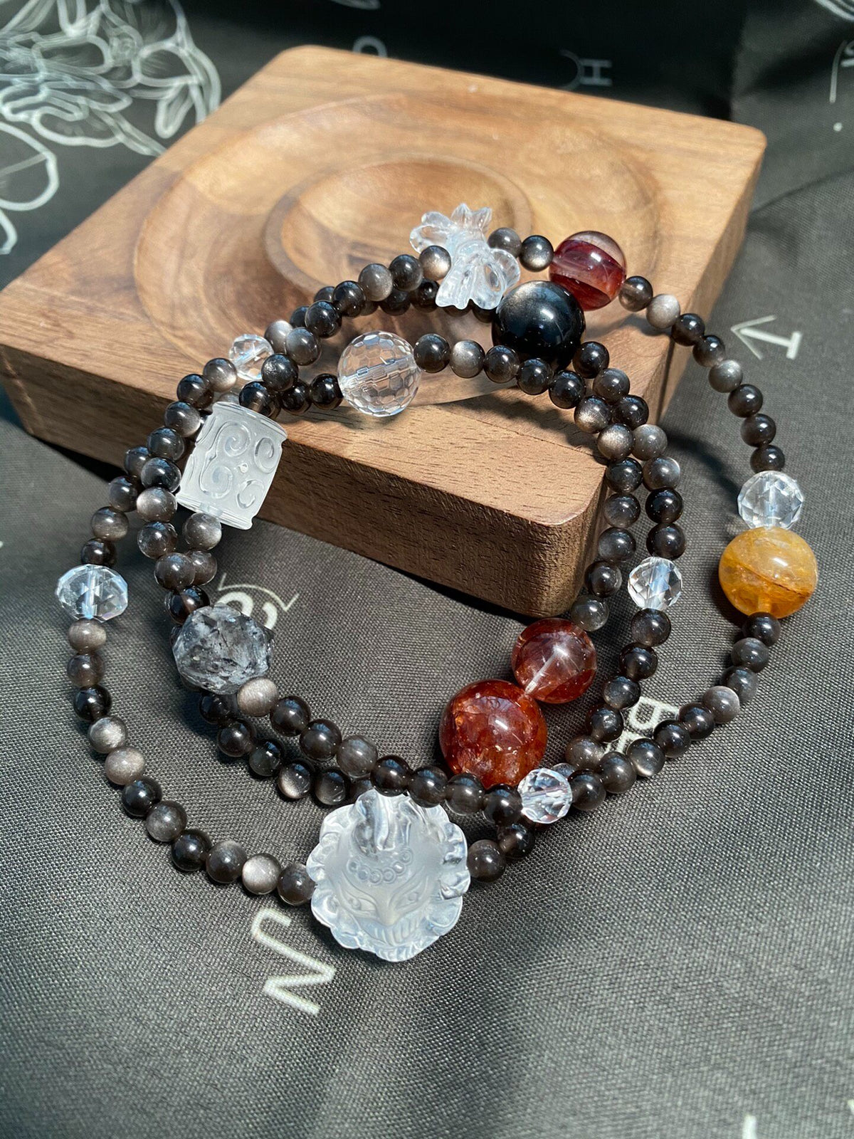 Silver Sheen Obsidian Agate Quartz Bracelet