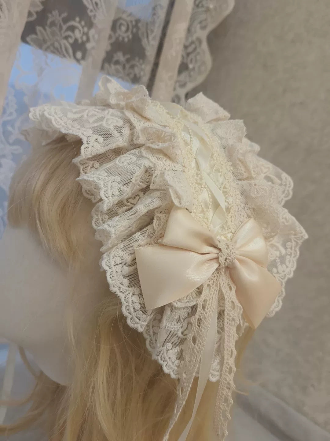 Off White Lace Bow Headband