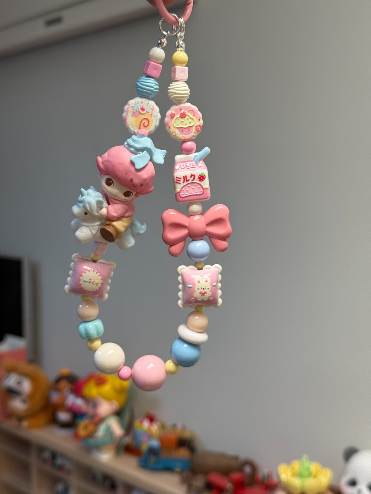 Pastel Beaded Phone Strap Bag Charm Keychain