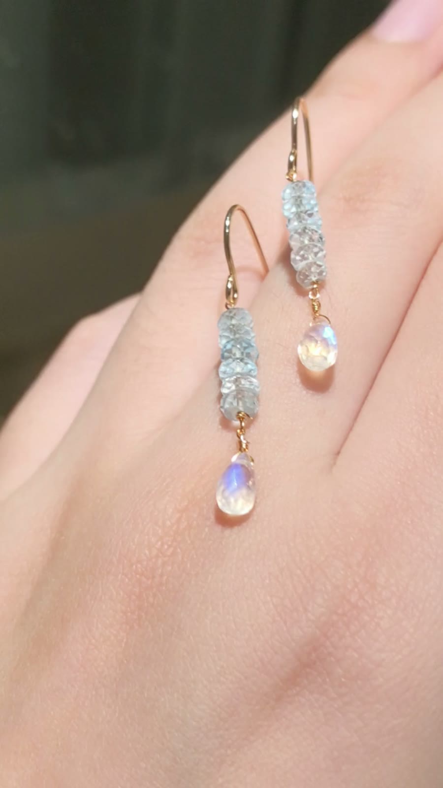 Mondstein-Aquamarin Tropfenohrringe, 14k Goldfüllung