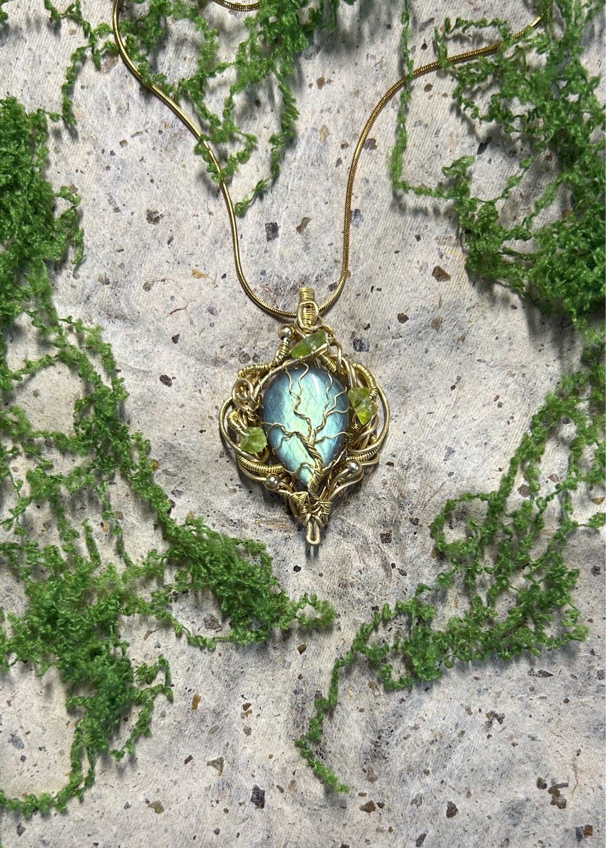 Labradorite Wire Wrapped Pendant Necklace