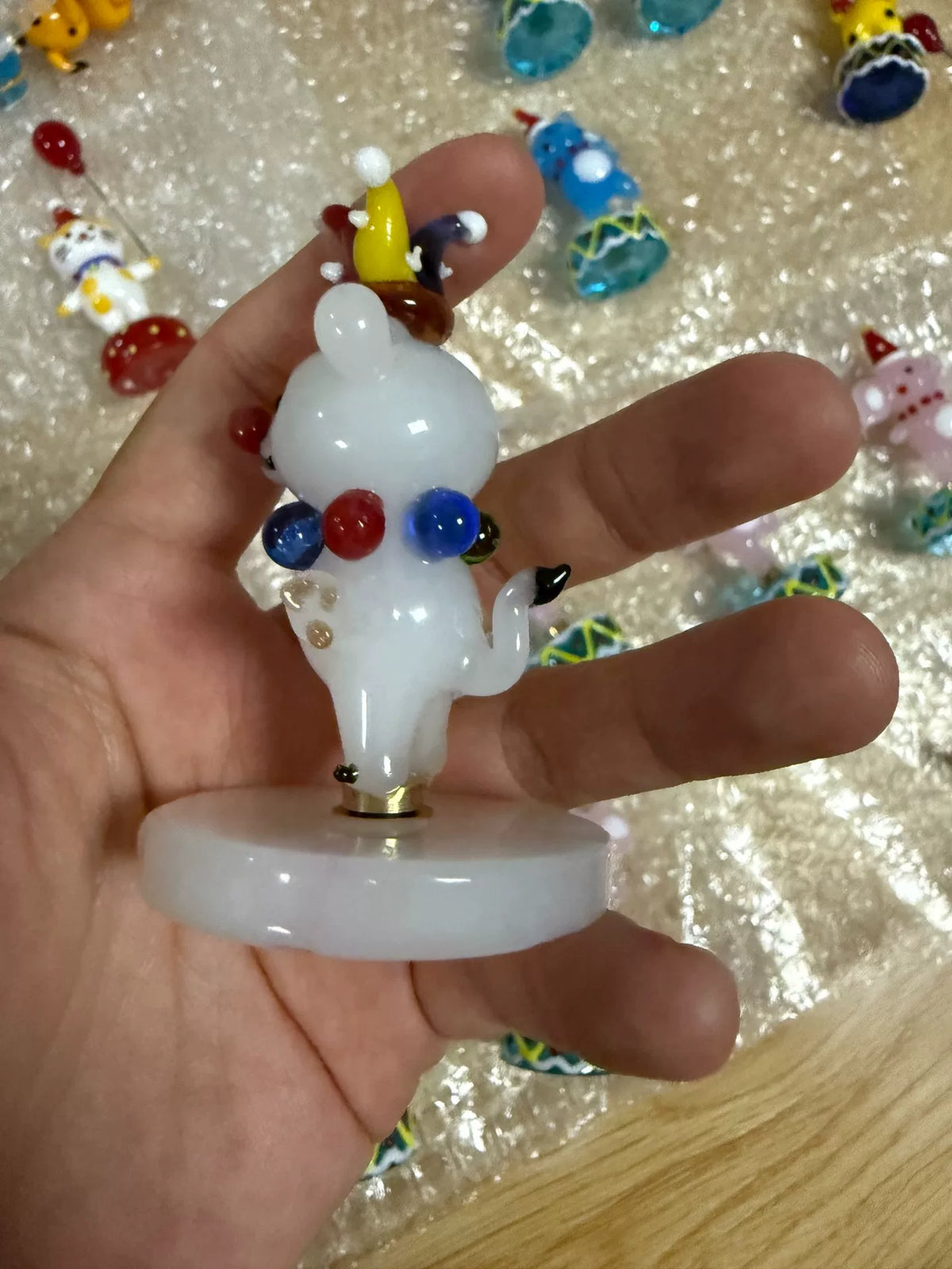 Rotating Liuli Glass Clown Dog Figurine
