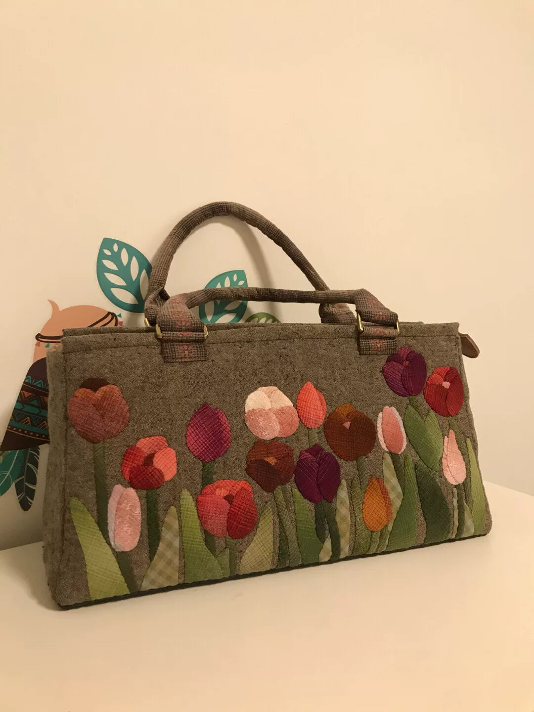 Borsa Patchwork di Tulipani tinta in capo Oliva