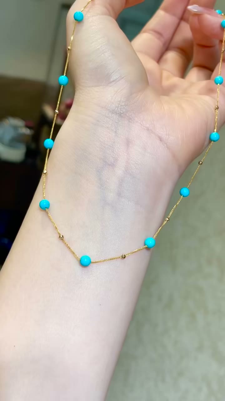 18k Gold Sleeping Beauty Turquoise Necklace
