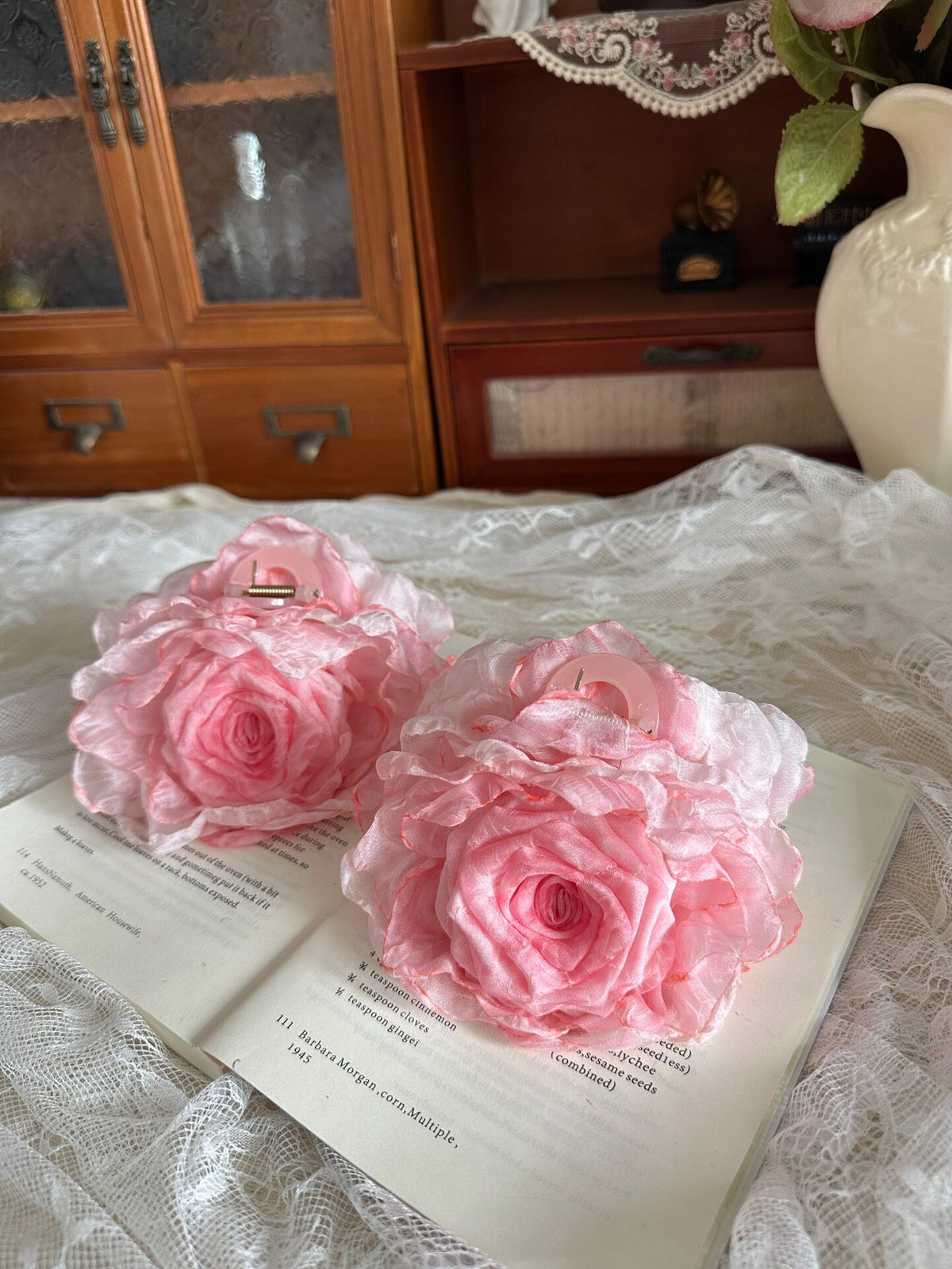 Handmade Fabric Rose Cherry Blossom Hair Clip