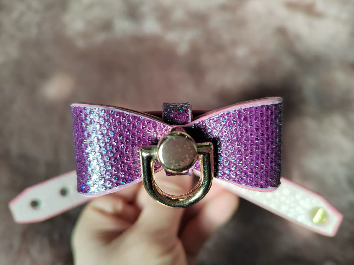 Iridescent Purple Snakeskin Pet Collar with Bow