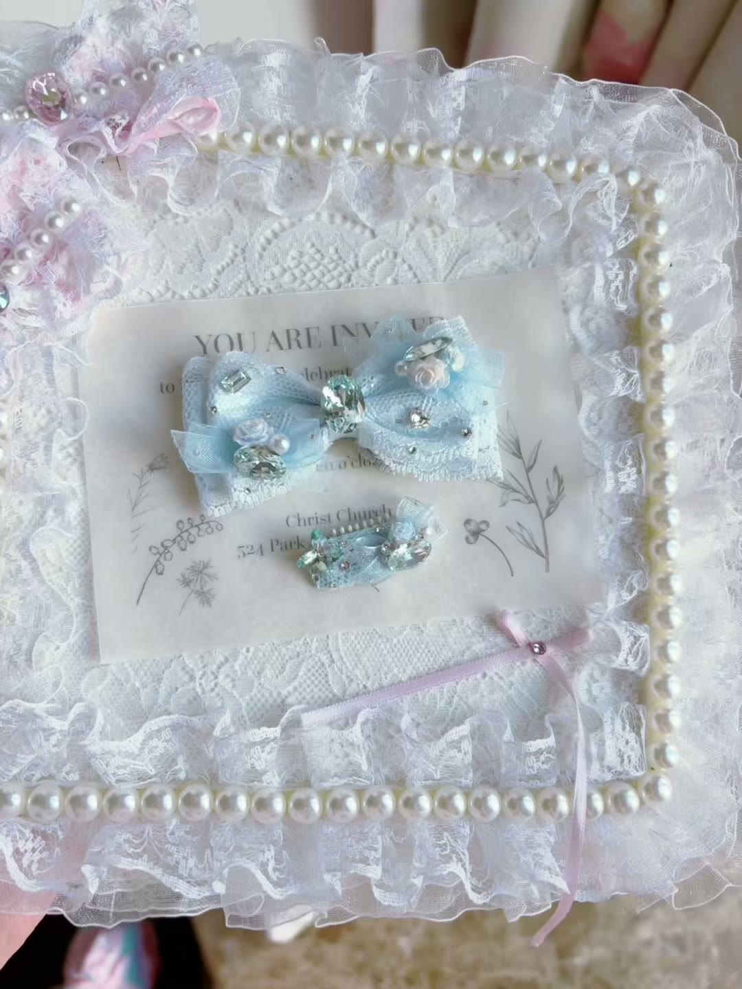 Blue Lace Crystal Bow Hair Clip