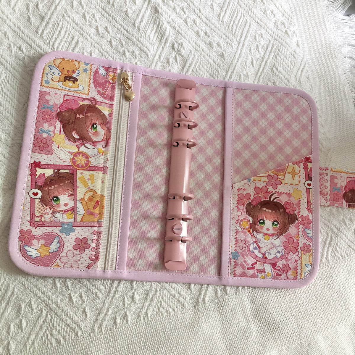 Handmade Fabric A6 Binder Organizer Pink