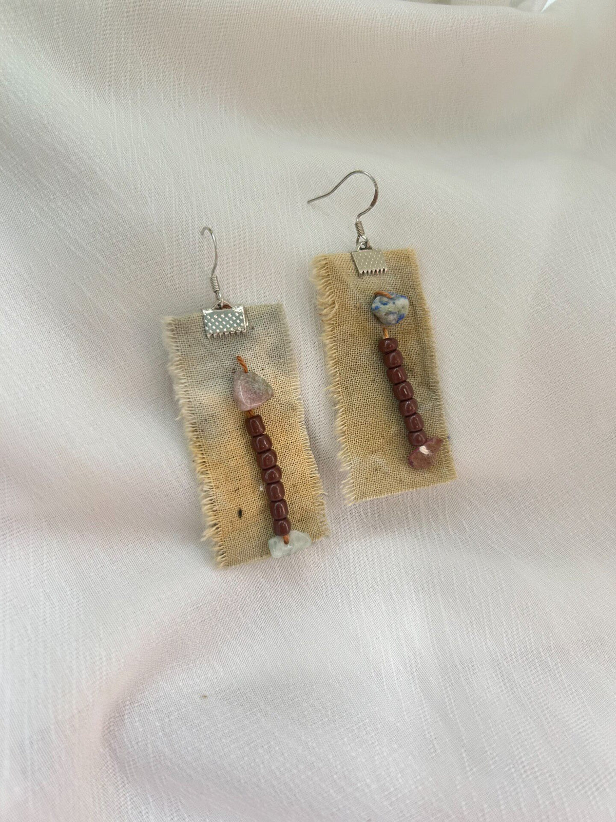 Handmade Fabric Earrings with Woodland Beads
