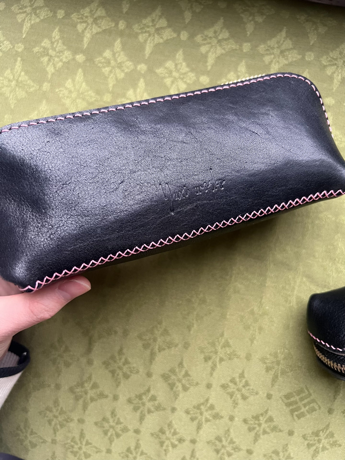 Oversized Shell Pencil Case Black Leather