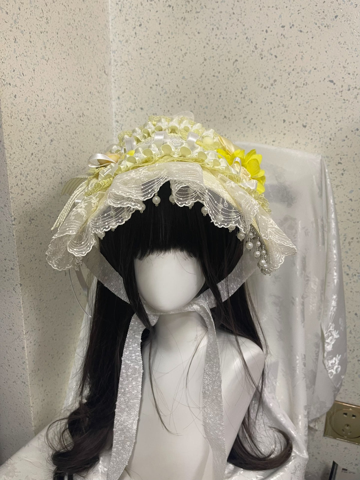 Lolita Bonnet Hat Yellow Lace Floral