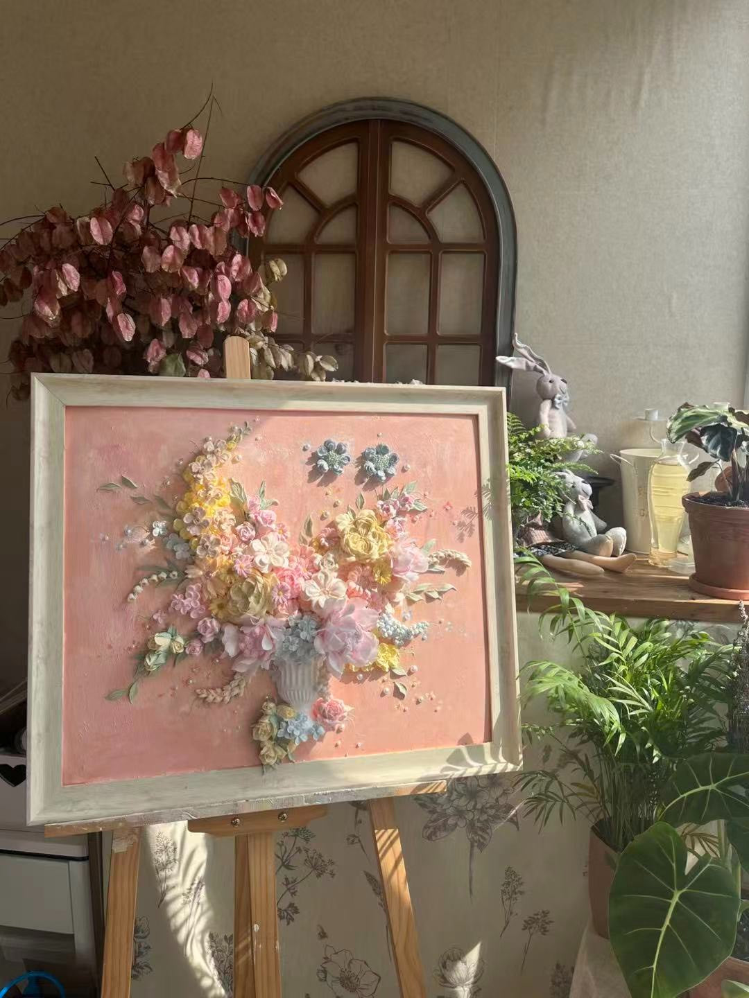 Clay Piping Painting Framed Floral Art