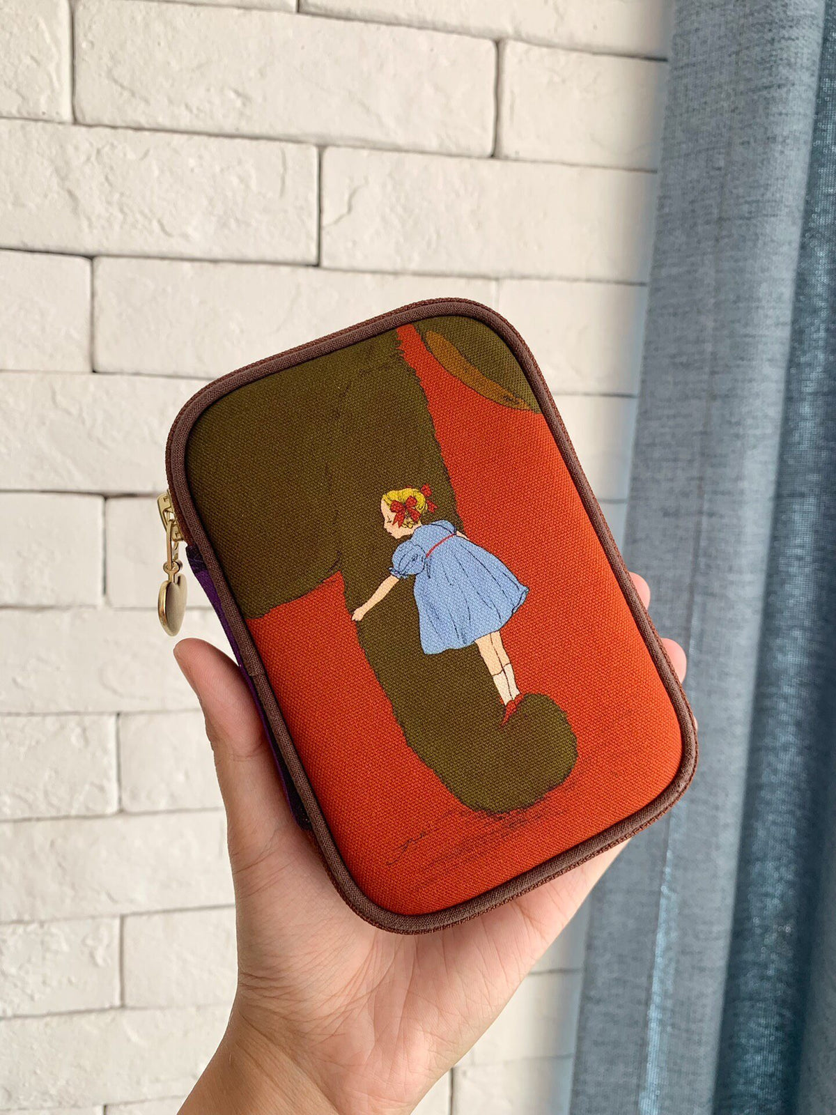 Zippered Pouch with Illustrated Panels