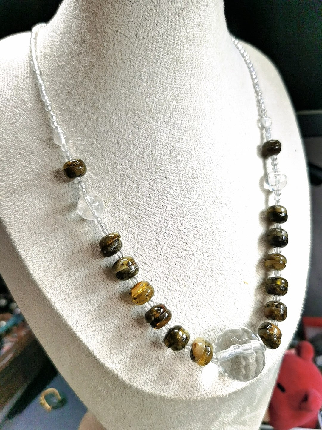 Natural Amber Honeycomb White Aze Crystal Necklace