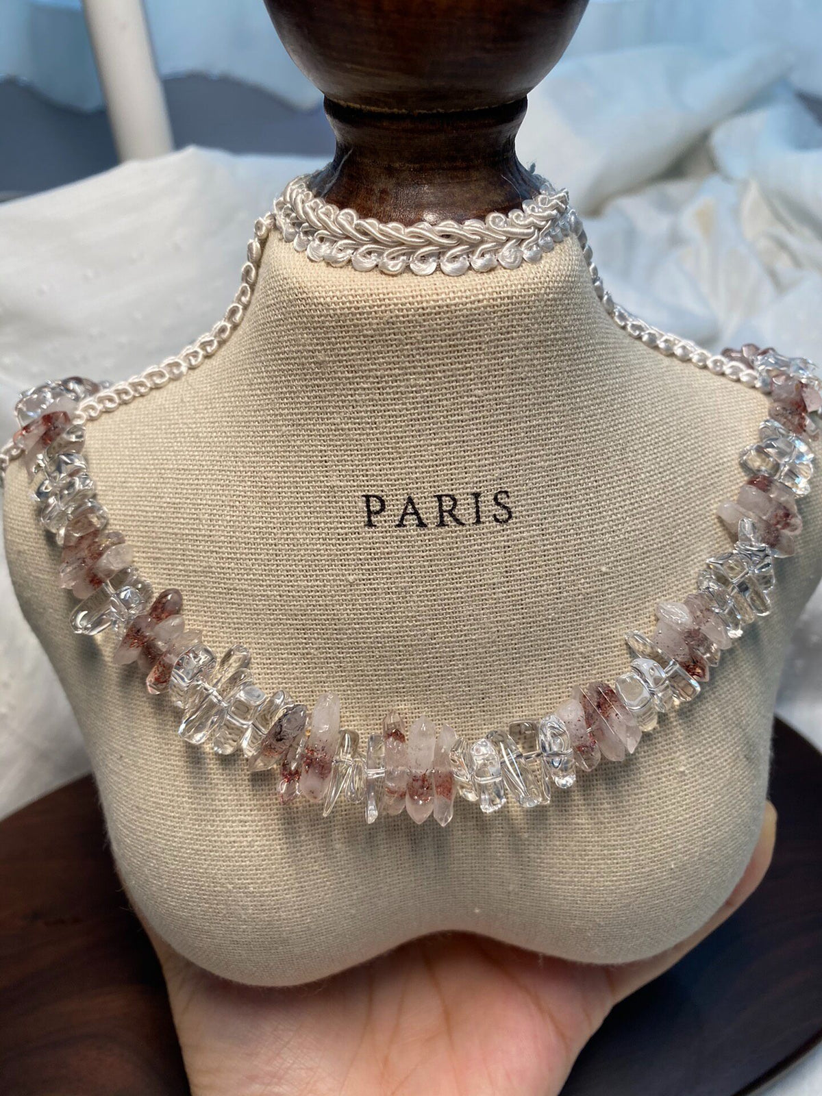 White Quartz Strawberry Crystal Chip Necklace