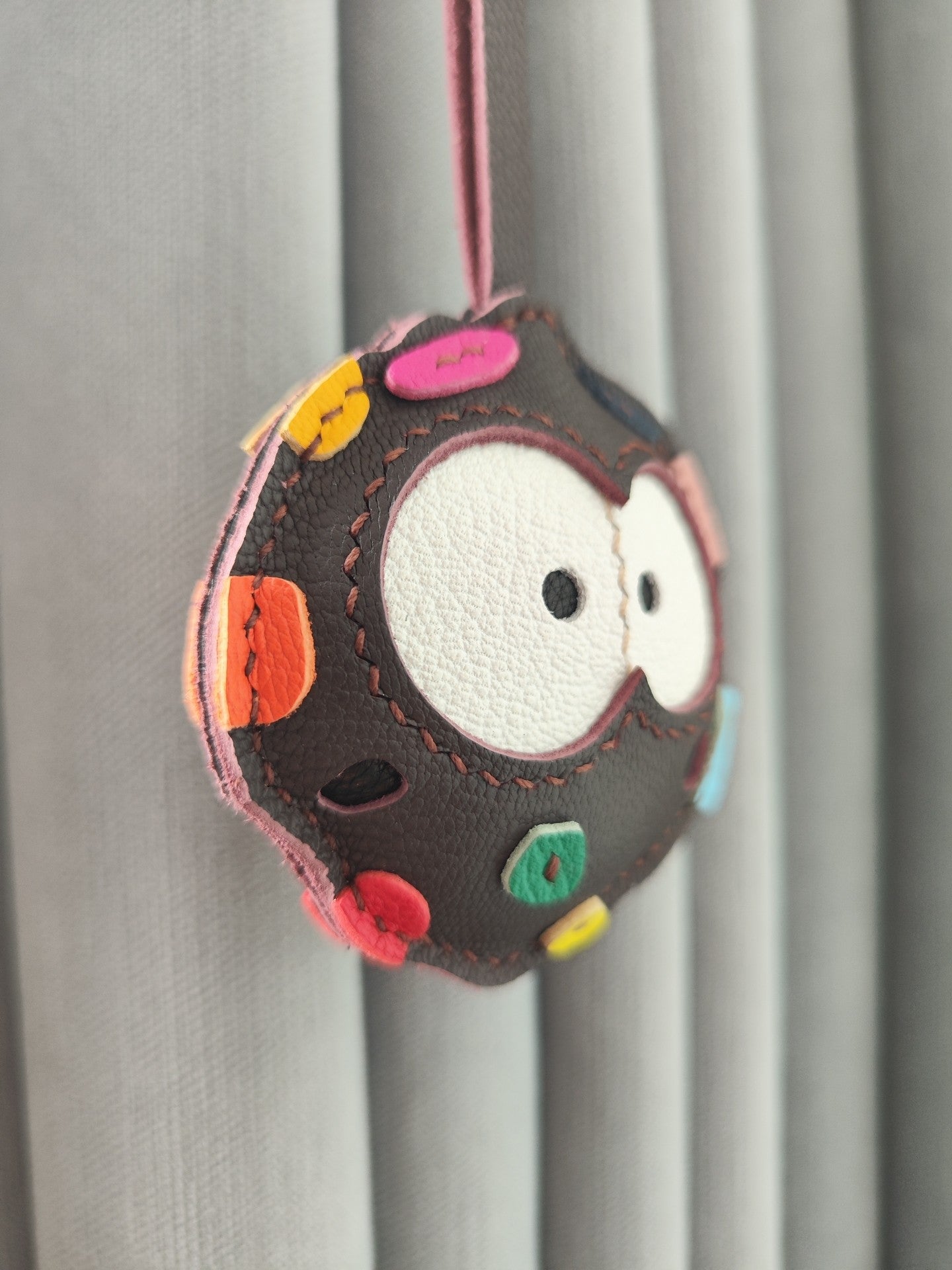 Cookie-Shaped Keychain with Colorful Patches and Eyes