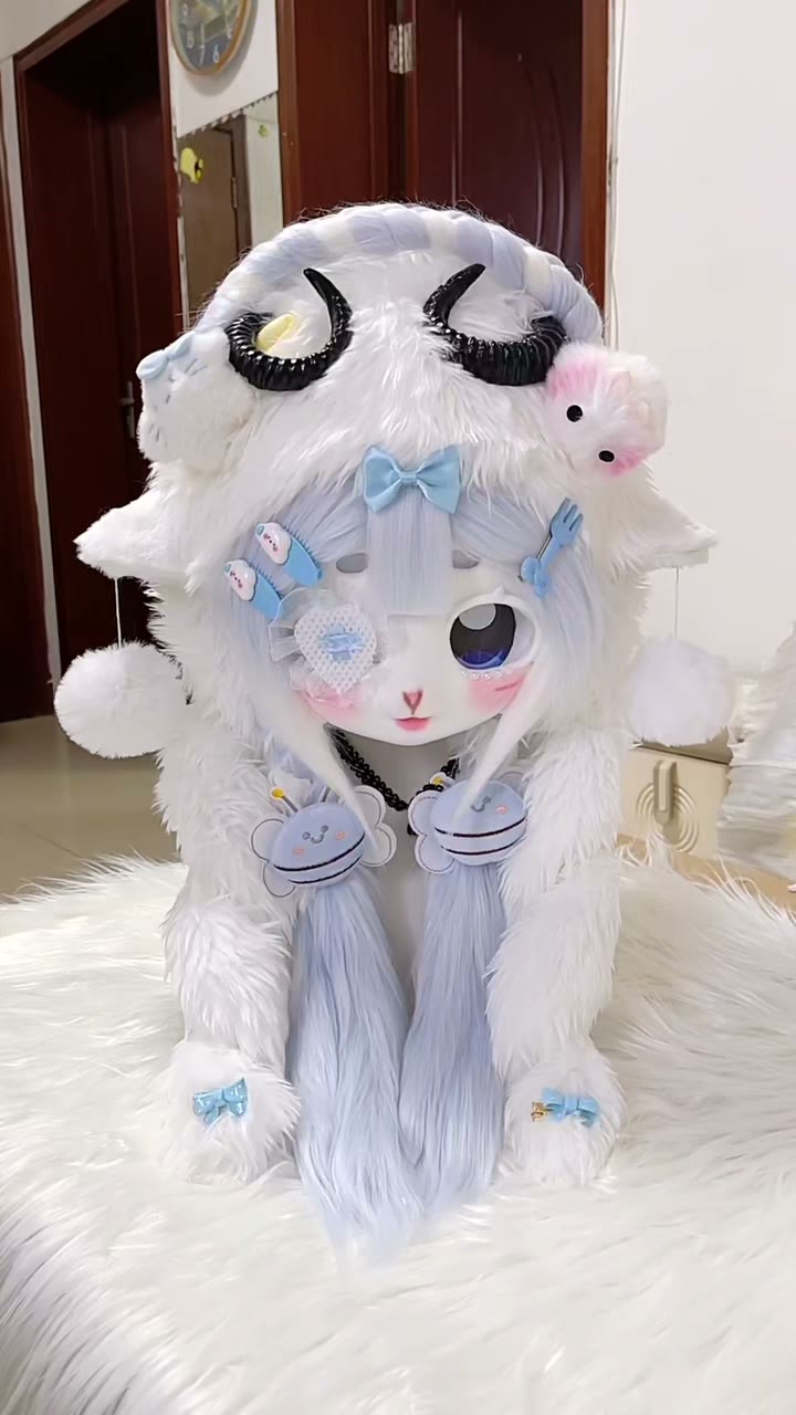 White Faux Fur Horned Headpiece