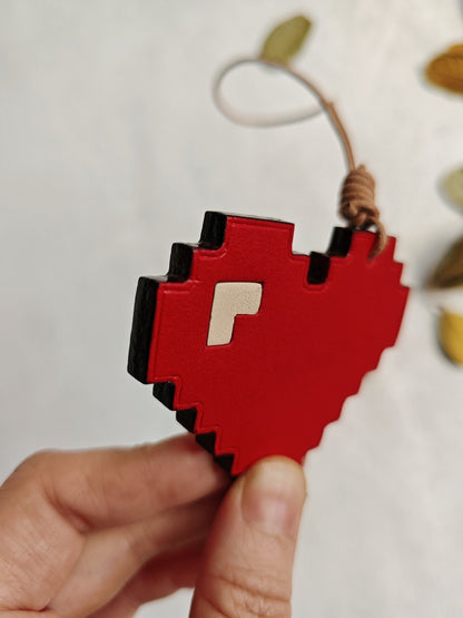Vegetable-Tanned Leather Pixel Heart Keychain