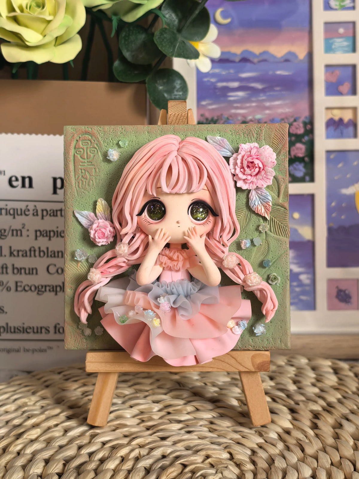 Handmade Clay Anime Girl Decorative Frame