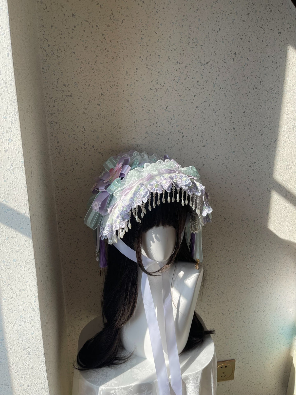 Lolita Lace Bonnet Hat Purple Green
