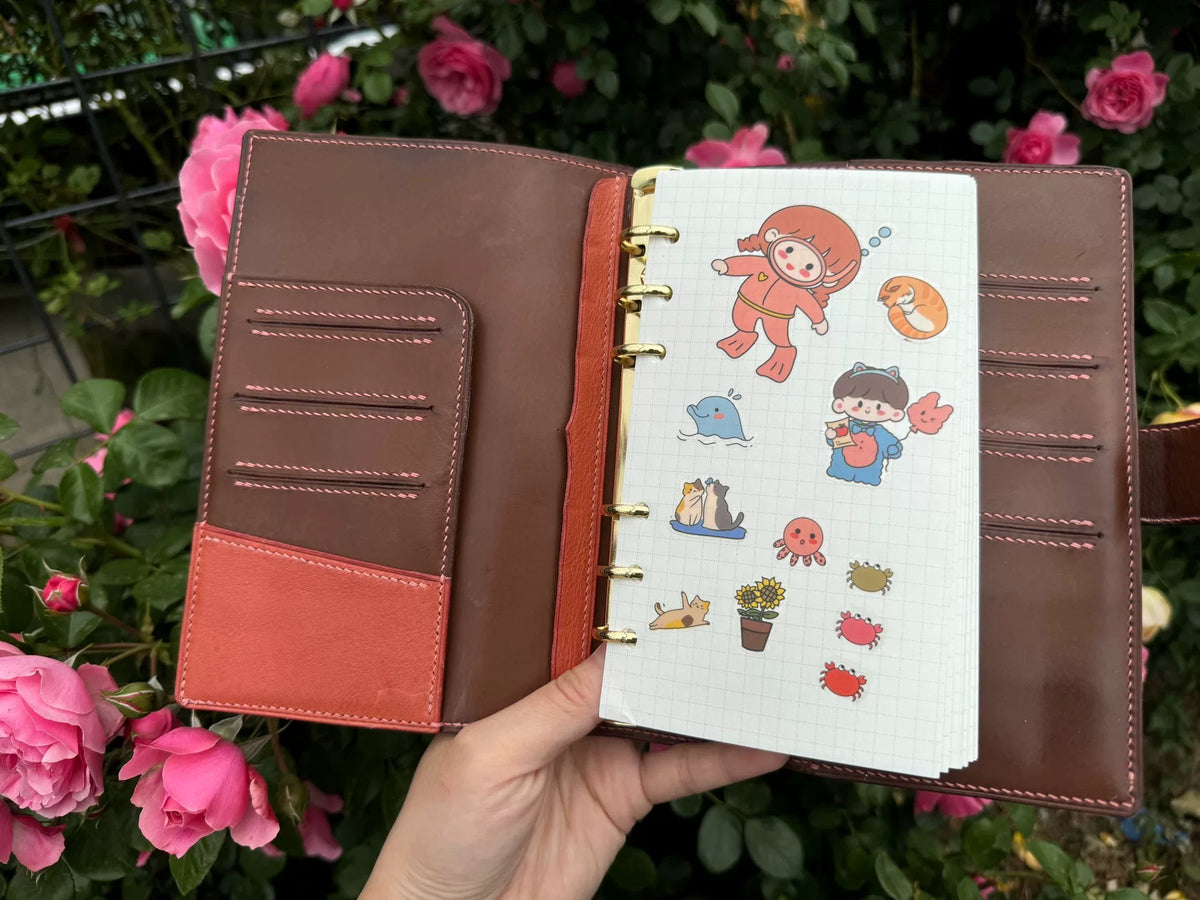 コーラルオレンジ レザー リング式ノートブック