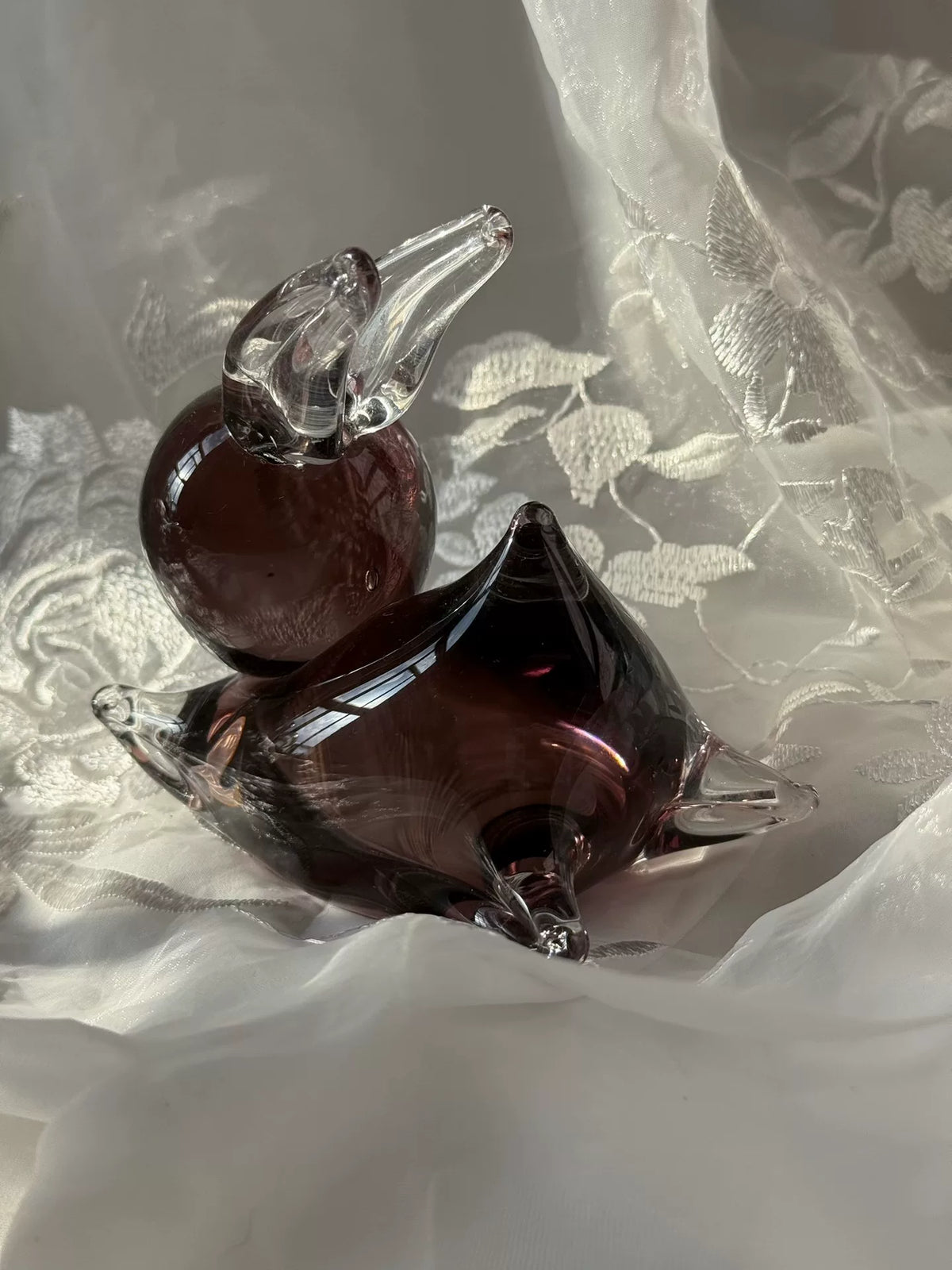 Vintage Purple Glass Rabbit Figurine