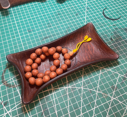 Hand-Carved Full-Grain Leather Pillow Tray with Embossed Center Motif
