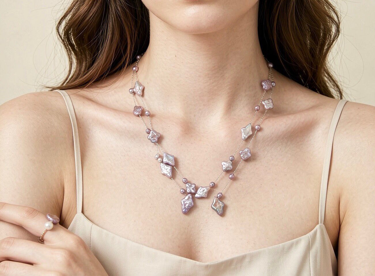 Collier à double rang perles baroques