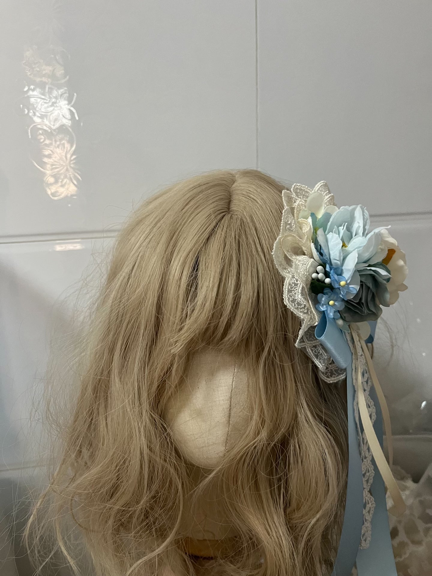 Handmade Lolita Blue Rose Floral Hair Brooch